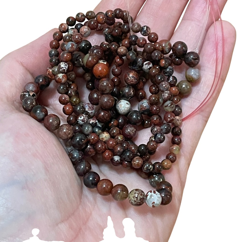 Natural Poppy Jasper Loose Round Beads Red Brown Brecciated Gemstone 2 Strands